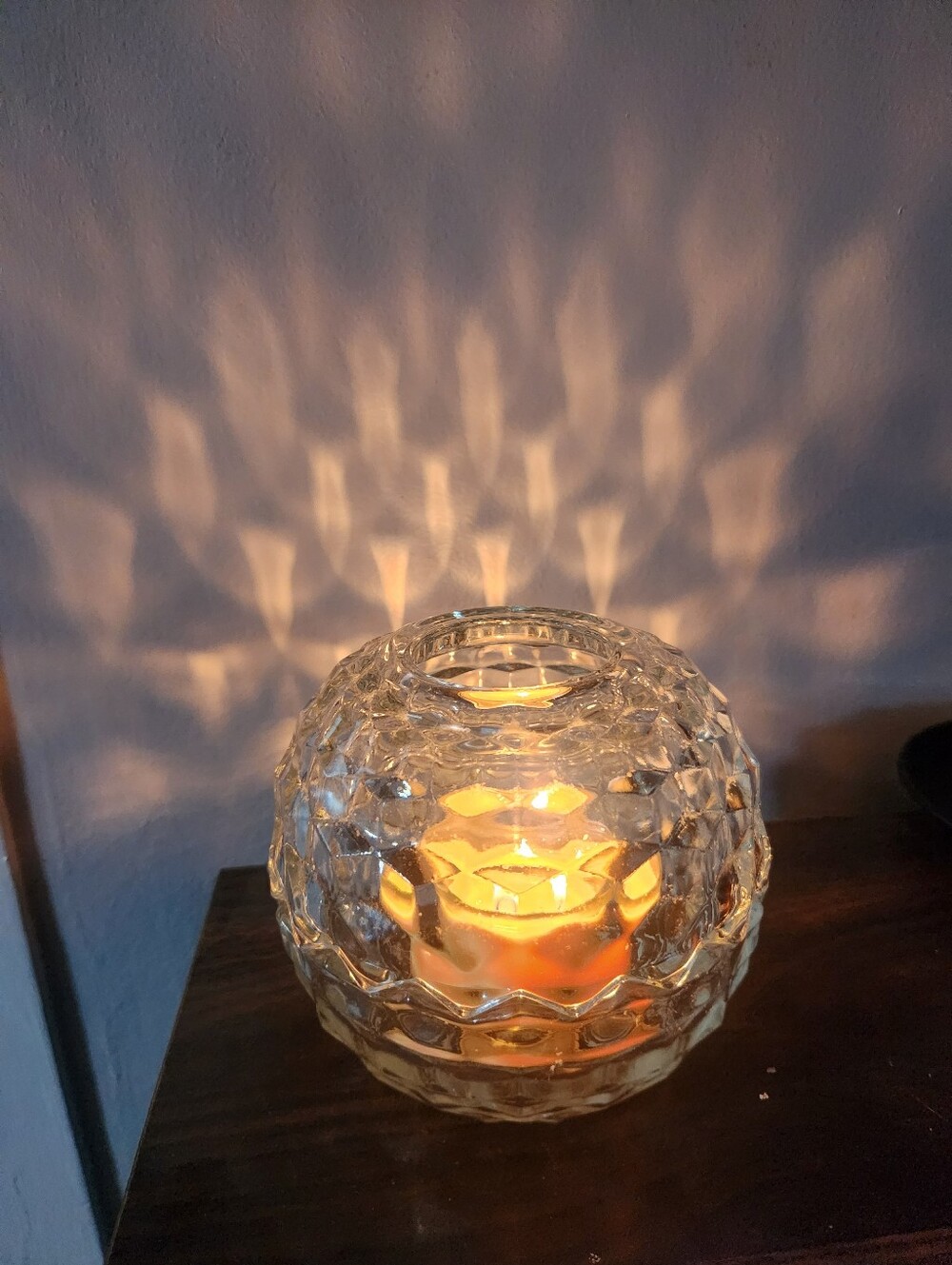 Vintage Homco Fairy Light Lamp Clear Glass Geometric Candle Holders Cottagecore